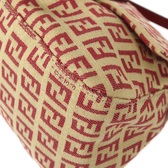 FENDI Zucchino Mamma Baguette Mini Handbag Red Beige 97827 - Picture 3 of 10